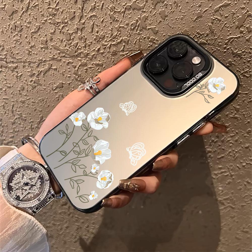 Floral IMD Phone Case For Xiaomi Redmi 15C Note 14 13 12 11 10 Pro 14C 13C 5G Shockproof Slim Protective Silver Camera Cover