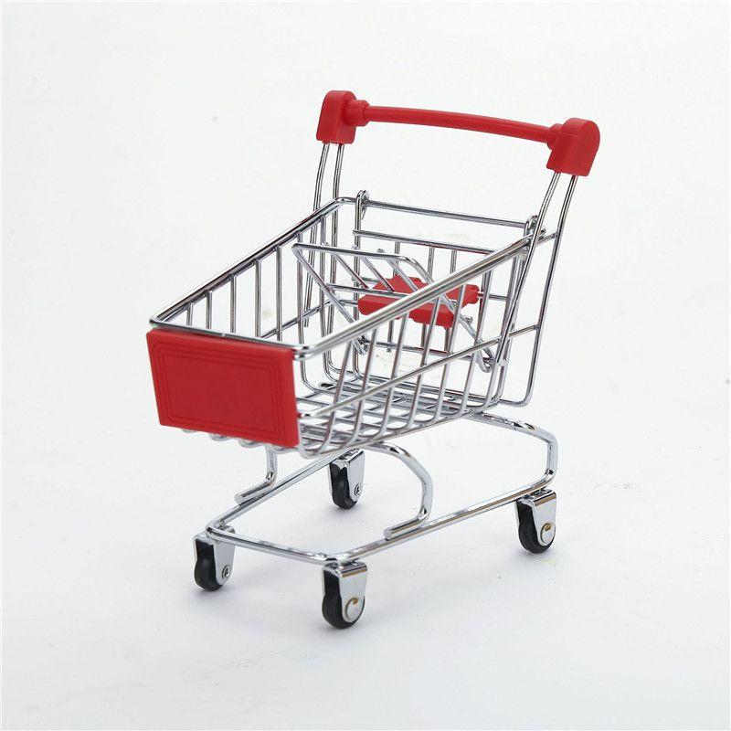 Adorable Children's Mini Metal Shopping Trolley And Colorful Basket Role Play Toy Set For Imaginative Play