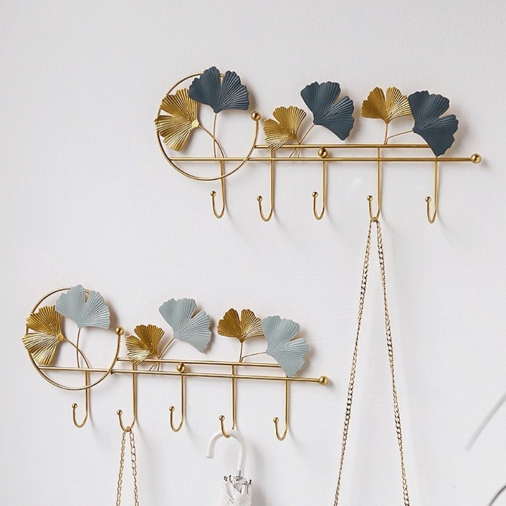 Ginkgo Leaf Shape Wear-resistant Wall Mounted Key Holder Metal Stoarge Hanger Door Hook Coat Hanger