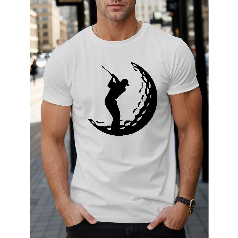 European Size Golfing On The Moon Print T Shirt, Tees for Men, Casual Short Sleeve T-shirt for Summer