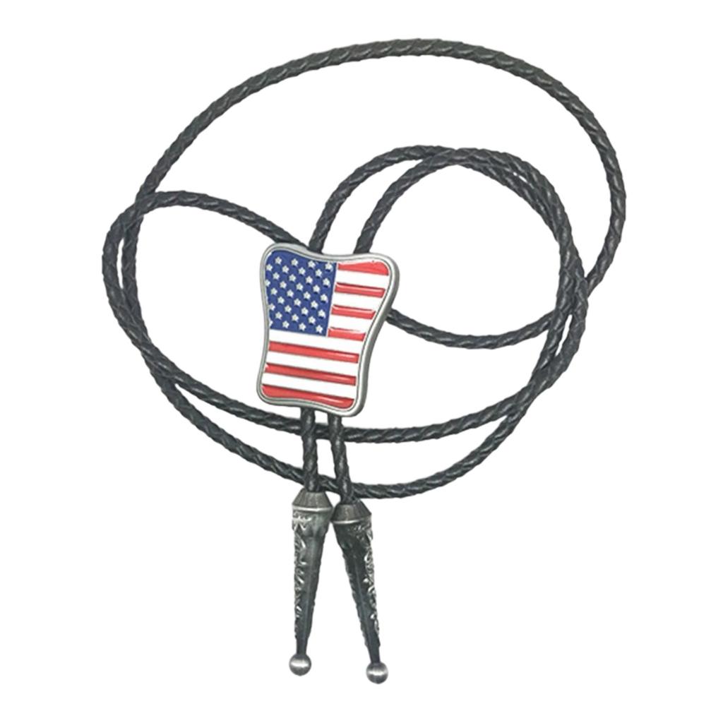 Vintage Western Cowboy Bolo Tie Flag Pendant Necktie Punk Necklace Costume Accessory American Bola Tie Western