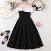 Modische Kleider für Mädchen: Elegantes Schwarz-Weiß Color-Blocking Spaghettiträgerkleid für Kinder, Frühling/Sommer
