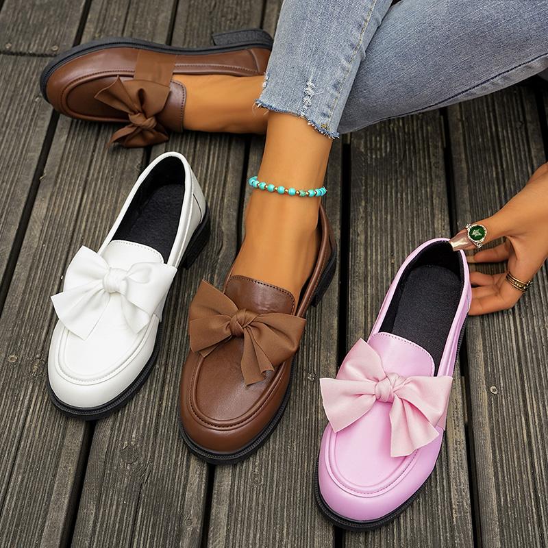 Fashion White Bowknot Loafers for Women 2025 Spring Summer Lightweight Slip On Casual Shoes Woman Comfort Low Heels Single Shoes