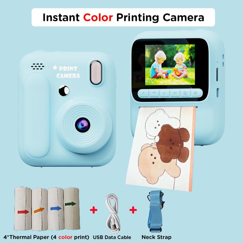 Kids Instant Printing Camera 5 Color Printing Camera 1080P Thermal Paper Print Print Po Video Games Children Boys Gilrls Gift
