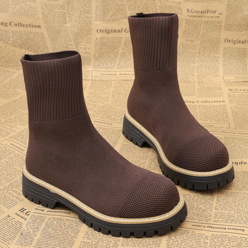 Damenstiefel  Neu  Herbst Winterschuhe Damen Designer Stiefeletten Bequeme Leichte Schuhe Kurze Strick Plateau Stiefel