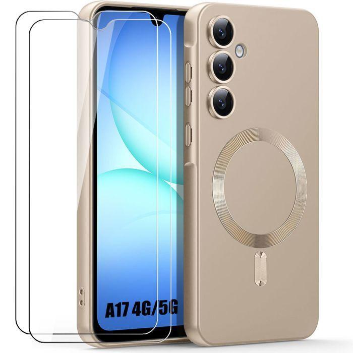 Coque de Protection - BOOLING - Samsung Galaxy A17 5G/4G - Silicone avec Anneau Magnétique Doré - 2 Vitres
