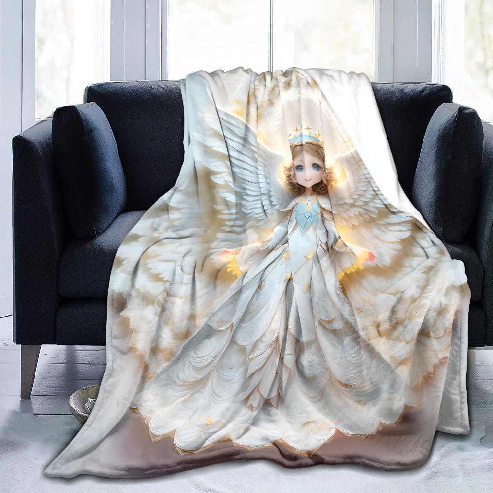 Elegant Angel Print Throw Blanket for Sofa, Bed, Office Nap, Travel, and Ideal Decorative Gift for Family and Friends