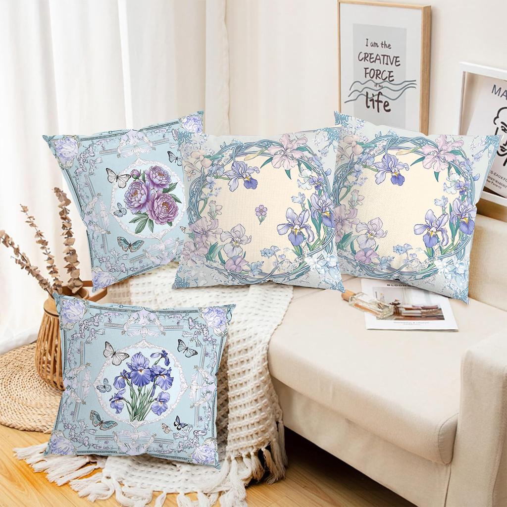 2D flat printing Floral Patterned Throw Pillows With Butterfly Design Polyester pillowcase, sofa decorative cushion cov