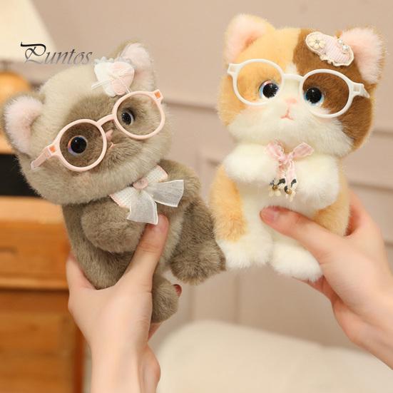Plush Ornament for Keys Cute Kitten Pendant with Glasses And Tie, Soft Stuffed Animal Bag Decoration Keychain Backpacks Keys, Decorative Hanging