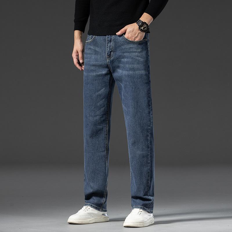 Jeans Men's Autumn And Winter Thick Elastic Casual Trendy Versatile Straight-leg Loose Jeans Men's Straight-leg Pants