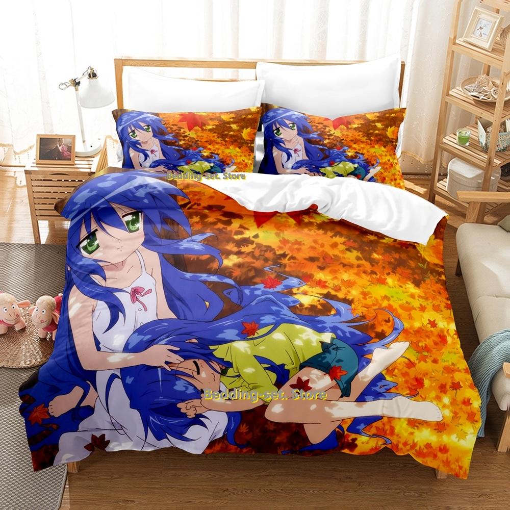 Lucky Star Konata Bedding Set Single Twin Full Queen King Size Bed Set Adult Kid Bedroom Duvetcover Sets 3D Anime Bed Sheet Set