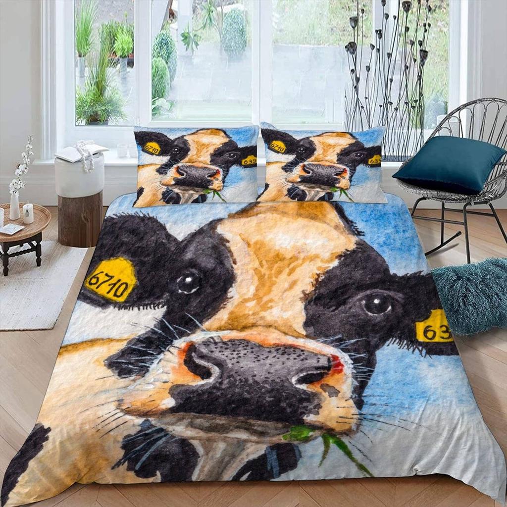 Kuh Bettbezug Set Twin King Size Liebliches Bauernhaus Tier Bettwäsche Set Mikrofaser Bettdeckenbezug Für Teenager Erwachsene Zimmerdeko