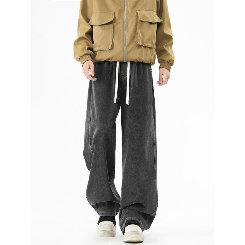 Wassup Wide-Leg Blue Jeans for Men, Spring and Autumn Trendy Brand Loose Pants, Washed Vintage High Street Long Pants
