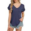 Women's Shirt Solid Color V-neck Short-sleeved Waist Top Light Breathable Cool Beach Vacation T-shirt