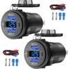 2 Pack 12V USB C Outlet Marine USB Charging Port for Car, Dual Quick Charge 3.0 & PD 3.0 Car Charger Socket with Button Switch and Voltmeter,