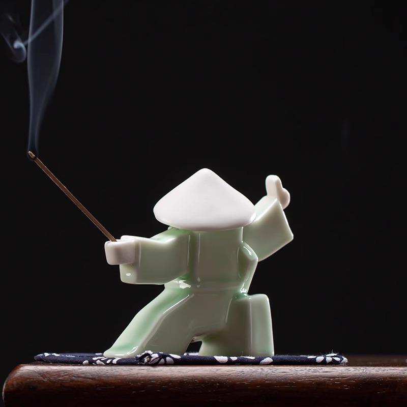 Ceramic Swordsman Incense Holder: Creative Sword-Dancing Ornament & Stick Burner Base