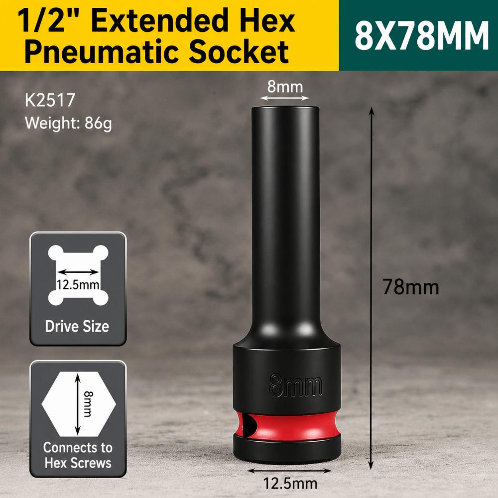 Inner Recessed Hexagon Impact Socket Thickened Extended Body Air Sleeve Household Bolt Handling 8mm
