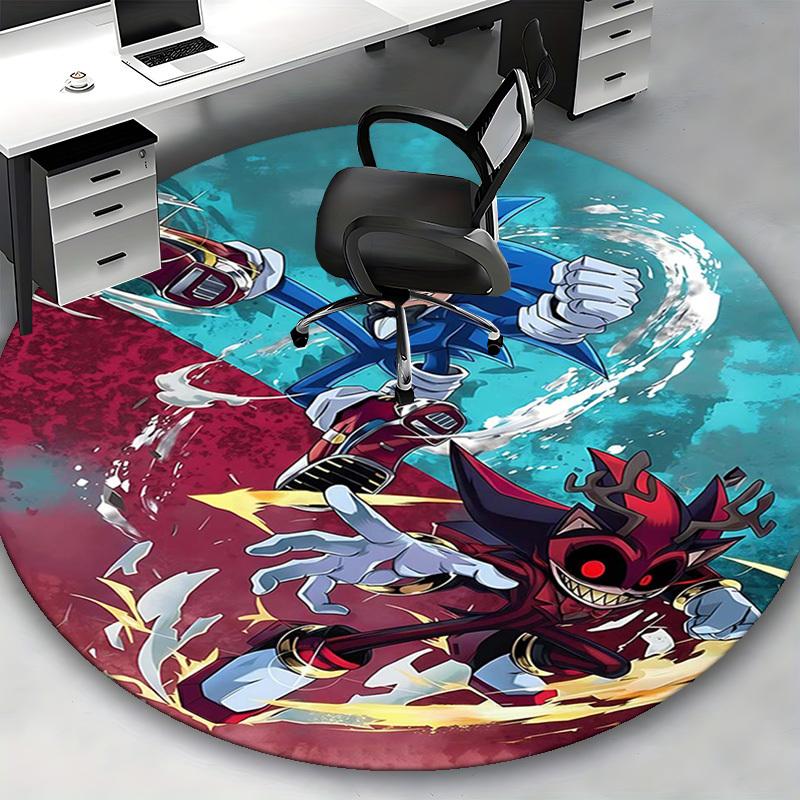 1pc Sonic the Hedgehog vs. Red Devil Round Carpet - Anime Design Chair Mat, Non-Slip Rug for Office, Home Decor, Living Room