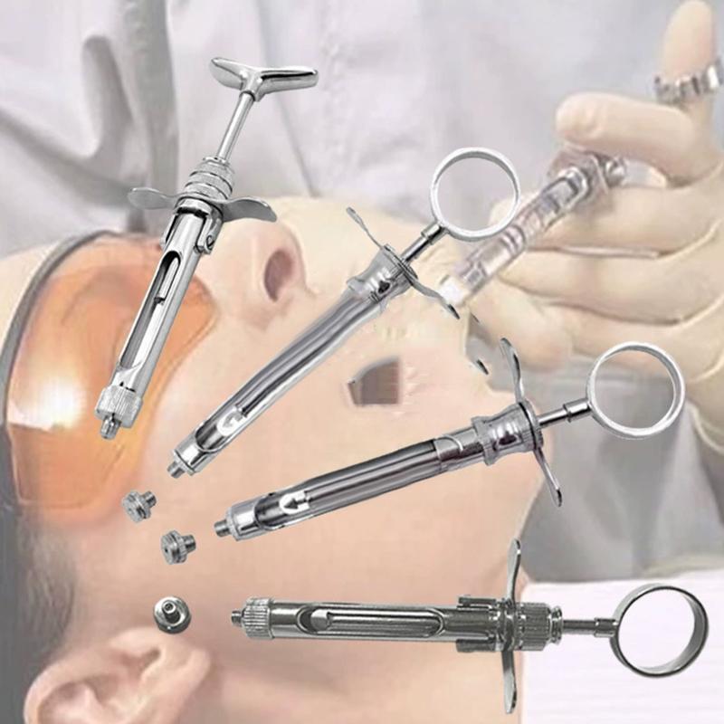 Stainless Steel Dental Aspirating Syringe Gun Hook-Headed Sharp Head Dentist Injector Surgical Instruments Tool Dental Supplies