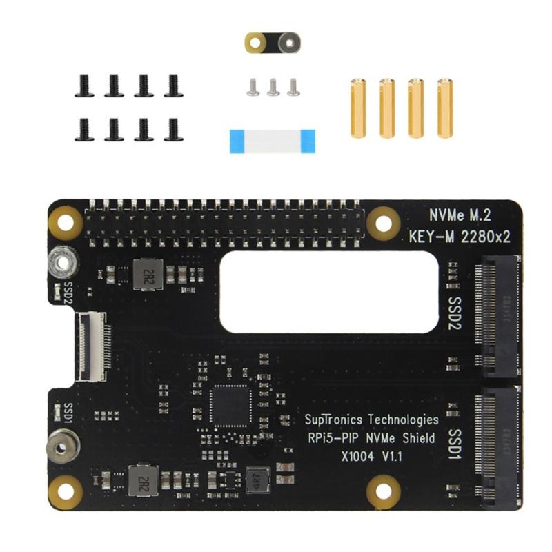 X1004 PCIe  NVMe Expansion Board Support Double 2280 Hard Drive Slot Rapid Booting for Pi 5 Board