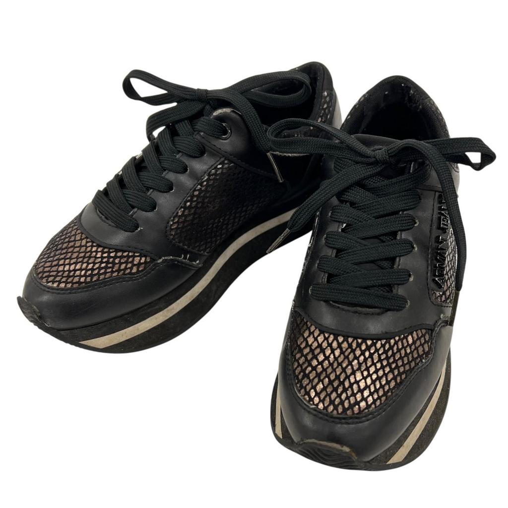 ARMANI JEANS sneakers black Women JP23 EU36 US5 Mesh pattern, thick sole used