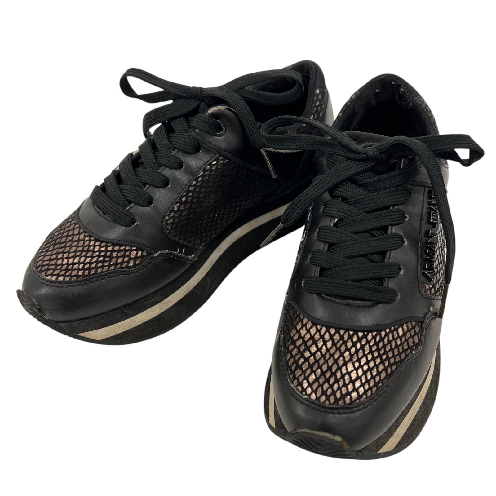 ARMANI JEANS sneakers black Women JP23 EU36 US5 Mesh pattern, thick sole used