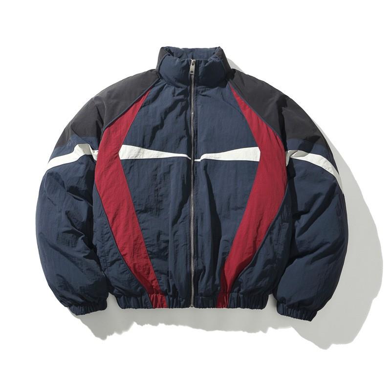 Unisex Streetwear Oversized Puffer Jacket Winter Warm Thick Cotton-Padded Coat With Colorblock Design