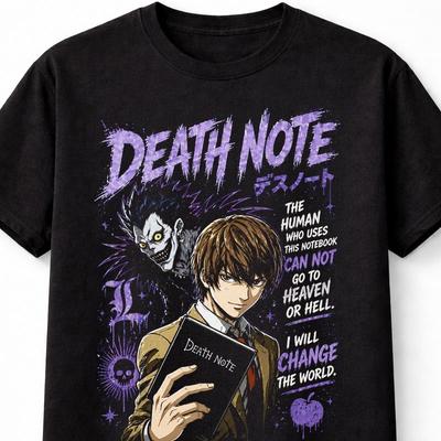 Death Note Anime Light Yagami Ryuk Graphic Cotton Black Unisex TShirt