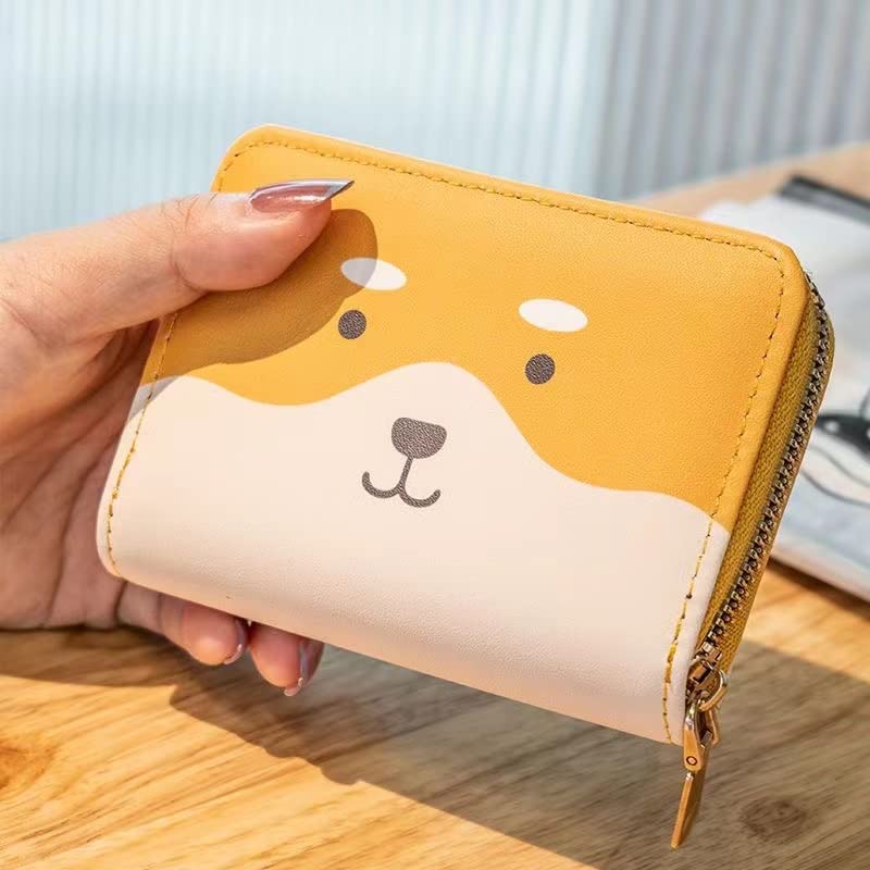 Mini Card Key Zippered Coin Purse Holds 9 Small and Portable Shiba [Himalayan Star] Wallet, Case, Case, Cards, (Yellow Inu)