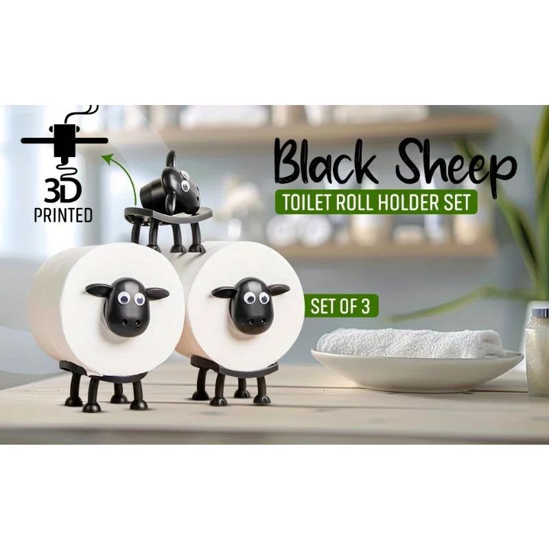 Schaf Klopapierhalter - 3D-gedruckter schwarzer Schaf-Klopapierhalter - Lustige Taschentuchrollen-Aufbewahrung - Niedliche Badezimmer-Deko - Set von 1/3