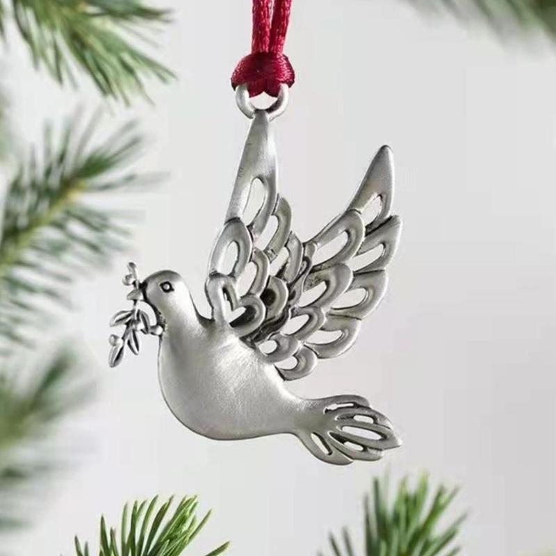 Silver Alloy Christmas Tree Decoration with Hanging Cord for Wreath Window Hook Holiday Tree Hanging Ornament for Home Display