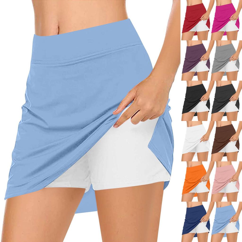 Damen Casual Hohe Taille Einfarbig Kurzer Halbrock Sportrock Faltenrock