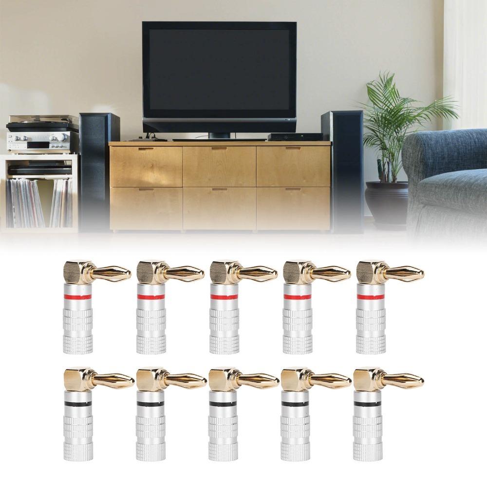 10PCS 24K Copper Gold Plated 90 Degree Right Angle Banana Plugs for 4mm Speaker Cable Sound Jack