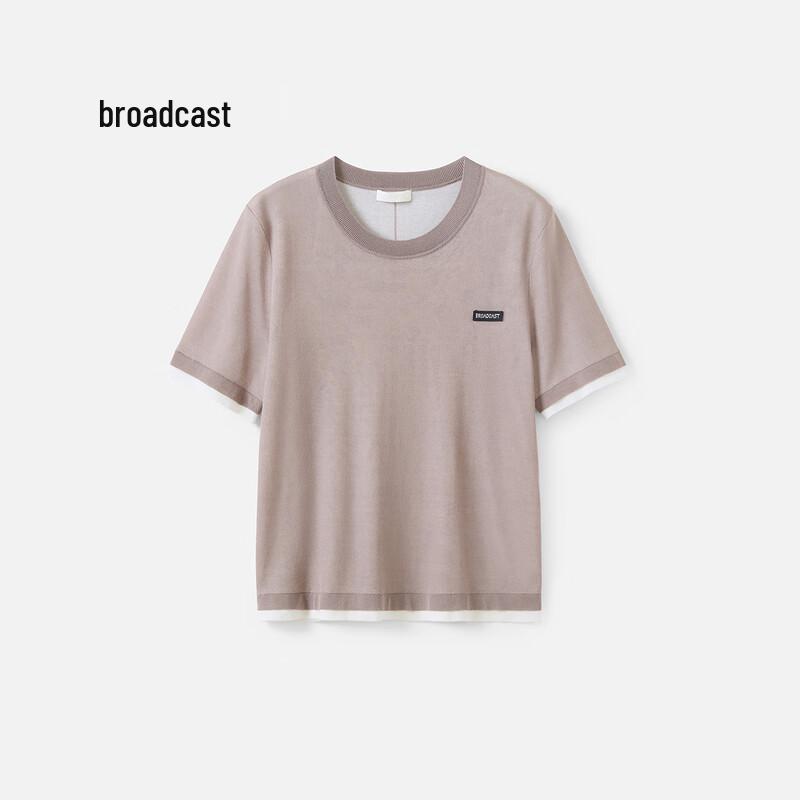 Broadcast Women's Loose Faux Two-Piece Short Sleeve Knit Top