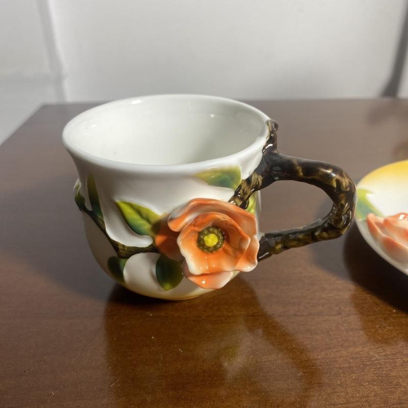 French Ceramic Coffee Cup and Saucer Three-Dimensional Embossed Flower Mug Afternoon Tea Flower Tea Mug Home Breakfast Milk Cup