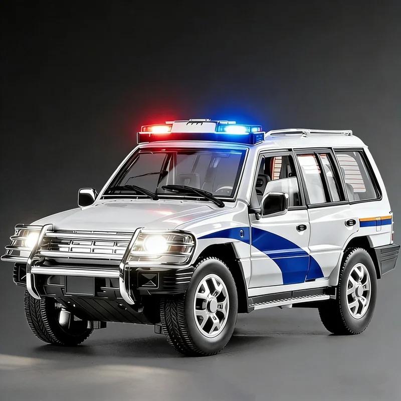 1:18 Mitsubishis Pajero SUV Legierung Auto Modell Druckguss Metall Polizei Geländewagen Modell Sound Licht Simulation Kinderspielzeug Geschenk gray