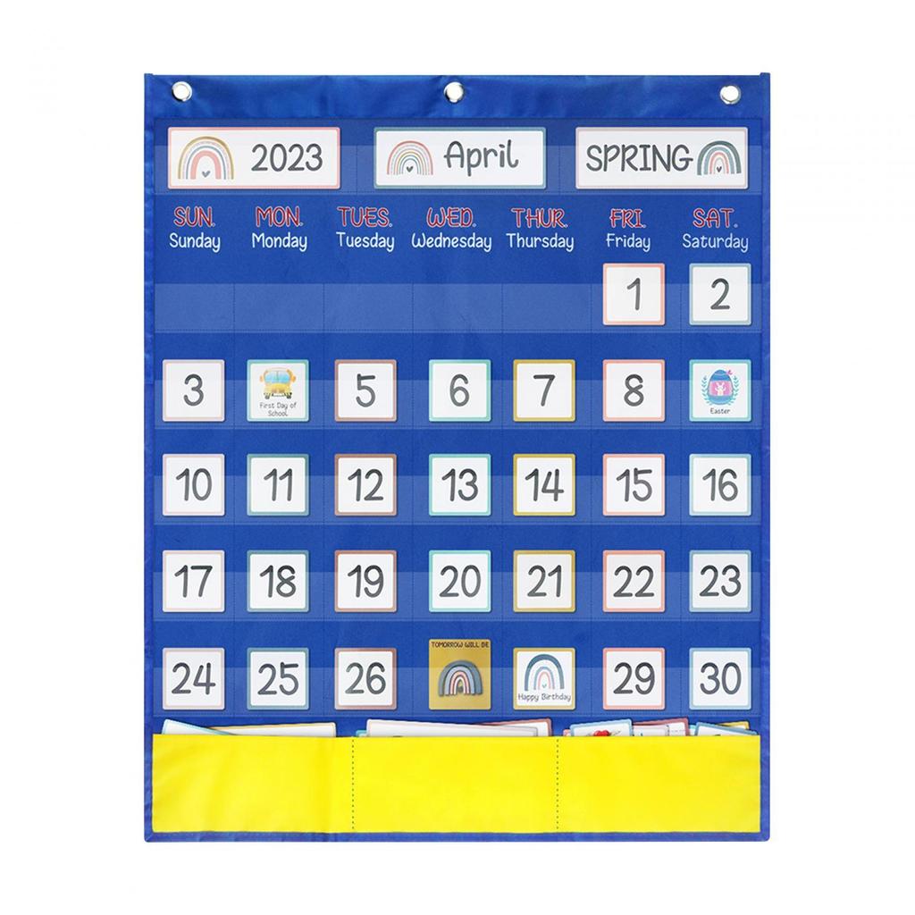 Calendar Pocket Chart for Kids Tags Card Homeschool Back Weekly with 89 Cards Wall
