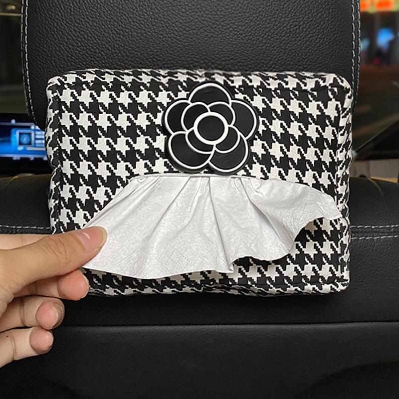 Cute Bowknot Grid Car Tissue Box Auto Seat Headrest Hanging Paper Tower Holder Organizer Women Styling Car Interior Accessories