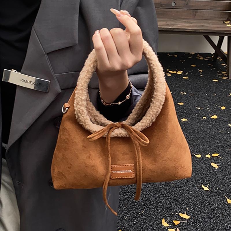 Retro Suede PU Leather Womens Handheld Shoulder Bag Single Shoulder Crossbody Bag Autumn Winter Faionable Commuting Handheld Bag