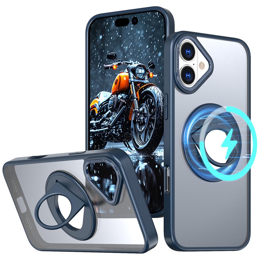 For iPhone 16 Case Compatible with MagSafe Rotating Kickstand TPU+PC Clear Back Phone Cover