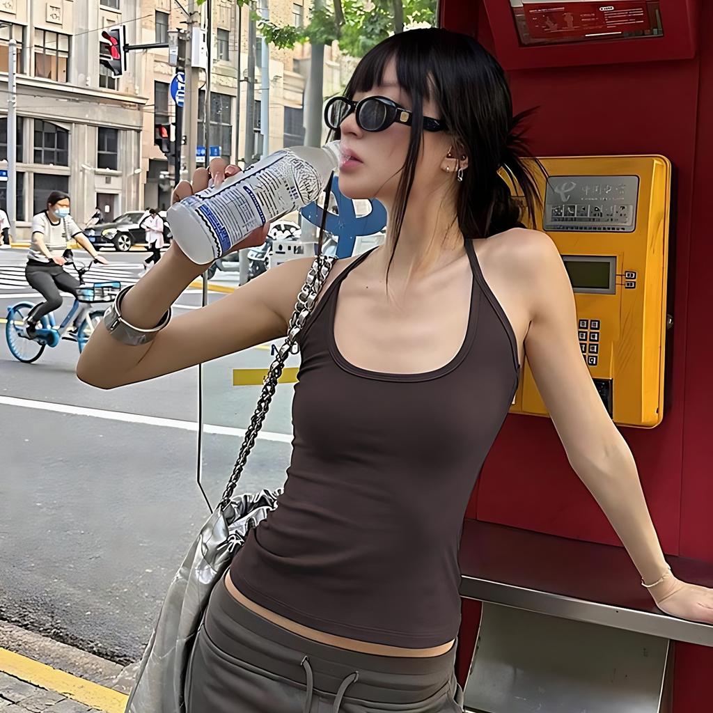 European and American women's clothing new Spice Girl U tie suspender vest women's thin shoulder straps inside and thin can be worn outside