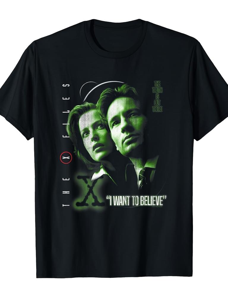 T-shirt Stampata "I Want To Believe" X-Files da Uomo e Donna - T-shirt a Tema Serie TV Retrò con Iconico "I Want To Believe" -...