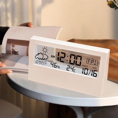 LED Termometer Thermo-Hygrometer Multifunktionell Elektronisk Klocka Temperatur Luftfuktighetsmätare Väderstation för Hem med Alarm