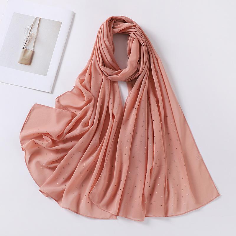 Imitation Pearls Rhinestones Scarves Shawls Women Long Scarf Neckerchief Tudung Bawal Veil Turban Bandana Muslim Hijab Headscarf