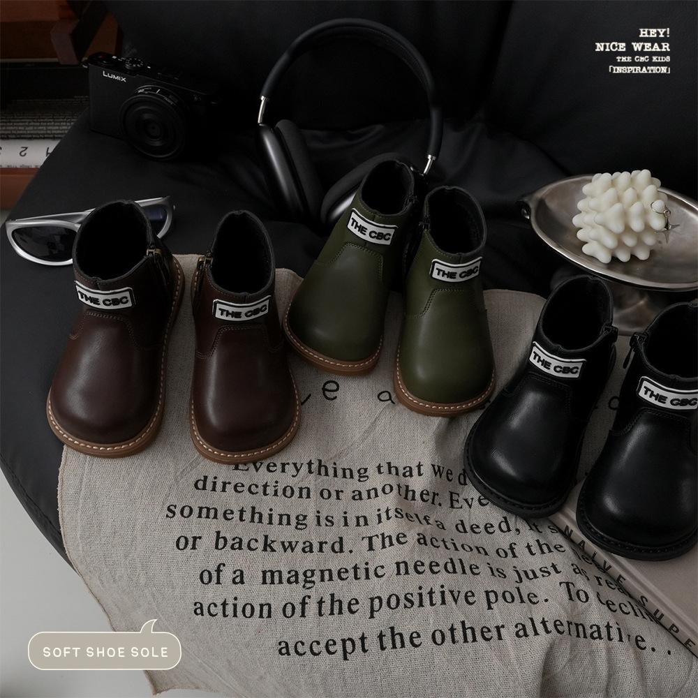 XSHX "Paris Simple" Children's French Leather Boots Boys and Girls Side Zipper Chelsea Boots [Wenzhou Shoes]
