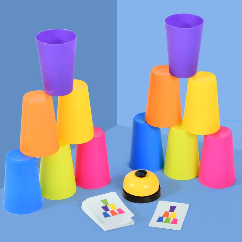 Montessori Toys Playsetss Stack Cup Game With Card Kid Learning Educational Intellectual Enlightenment Color Cognition Logic Training Children