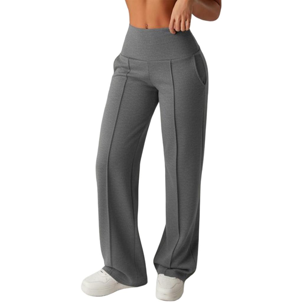 Women’s Wide Leg High Waist Yoga Pants with Seam and Pockets for Casual Workout or Daily Wear