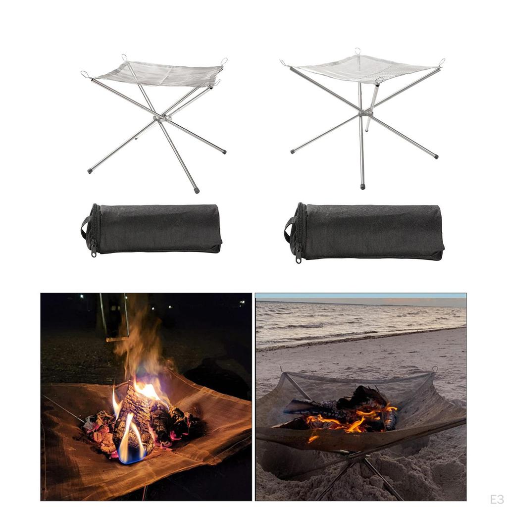 Camping Mesh Fire Firepit Campfire Rack Disassemble Stainless Steel Durable Camp Stand