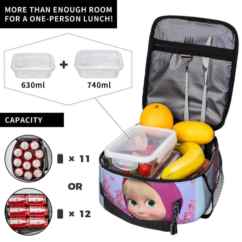 M-Masha and Bear Cute Cartoon Insulated Lunch Bags Cooler Bag Reusable,Meal Container Leakproof Tote Lunch Box Food Bag