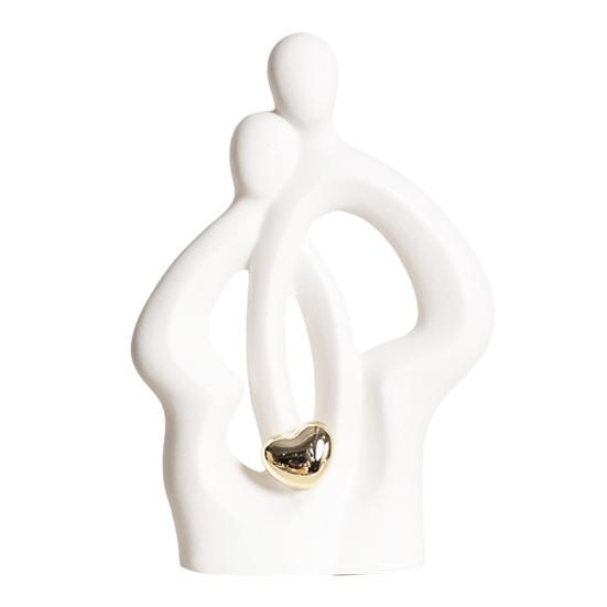 Ceramic Couple Statue Hugging Kissing Lover Figurine for TV Stand Shelf Decor Romantic Couple Heart Sculpture for Wedding Anniversary Gift